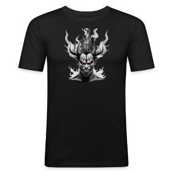 Portrait of the Devil Devil Demon Burning Fire - Men's Slim Fit T-Shirt - black - Front - Nik (191cm)