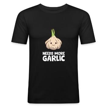 Braucht mehr Knoblauch Liebe Knoblauch - Männer Slim Fit T-Shirt - Schwarz - Vorne - Nik (191cm)