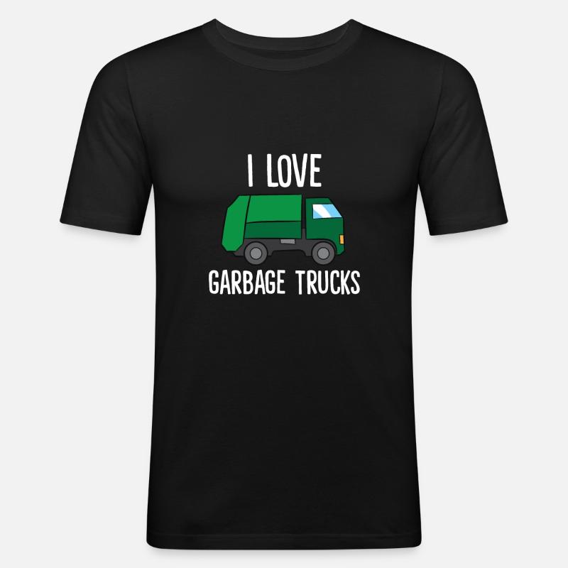 I Love Garbage Trucks - Männer Slim Fit T-Shirt - Schwarz