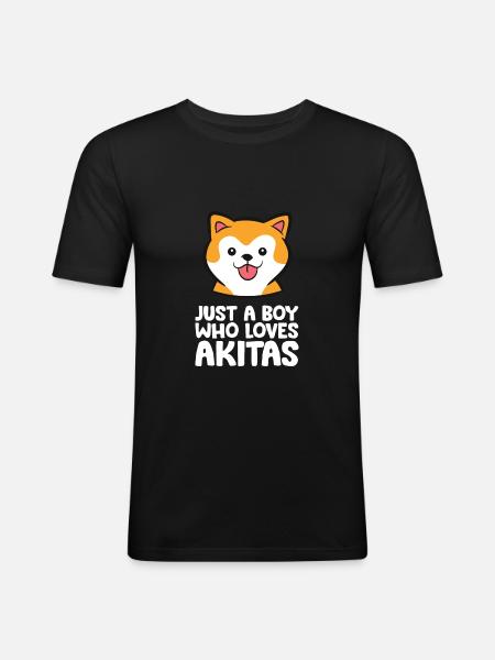 Just a Boy Who Loves Akita Dogs - Men's Slim Fit T-Shirt - black