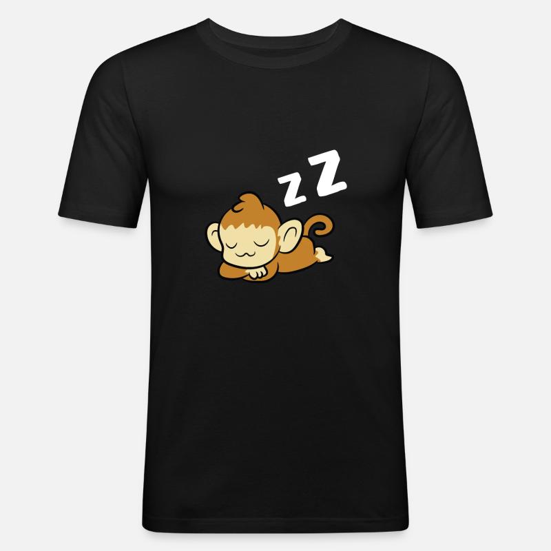 Schlafender Affe Pyjama Lazy Monkey - Männer Slim Fit T-Shirt - Schwarz
