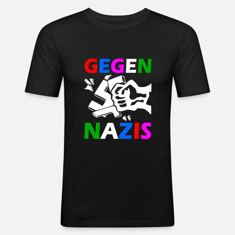 Gegen nazis faust - Männer Slim Fit T-Shirt - Schwarz