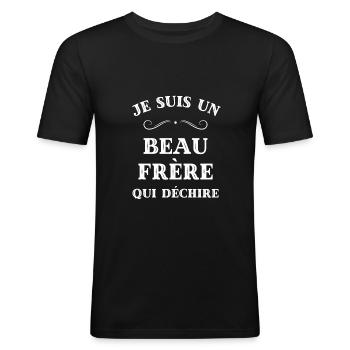 t shirt beau frere qui dechire humour beauf drole - T-shirt près du corps Homme - noir - Devant - Nik (191cm)