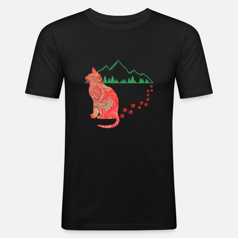 katze mit spuren e 91 - Männer Slim Fit T-Shirt - Schwarz