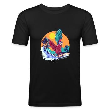 Perroquet été - T-shirt près du corps Homme - noir - Devant - Nik (191cm)