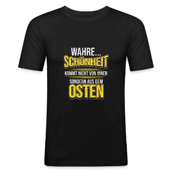 Osten Spruch Lustig DDR Mauerfall Berlin Geschenk - Männer Slim Fit T-Shirt - Schwarz - Vorne - Nik (191cm)