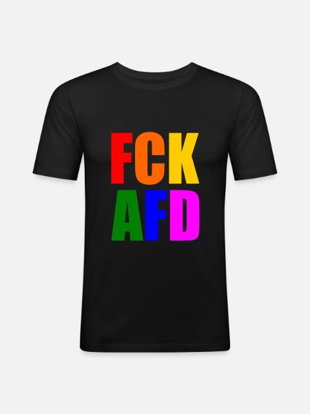 Fck afd - Männer Slim Fit T-Shirt - Schwarz