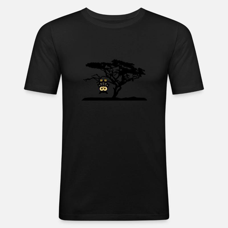 Eule Kopfüber Baum Hängen Different - Männer Slim Fit T-Shirt - Schwarz