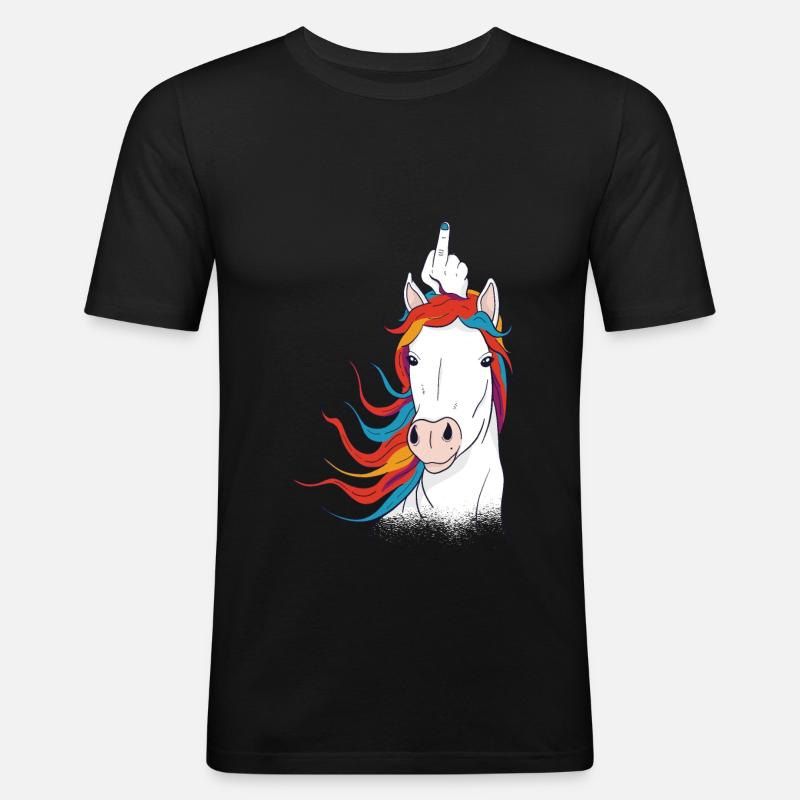 Einhorn Mittelfinger - Männer Slim Fit T-Shirt - Schwarz