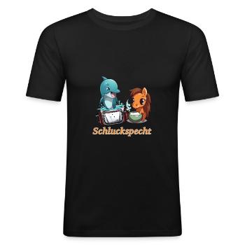 Schluckspecht Delphin Bauchtasche Party Mallorca - Männer Slim Fit T-Shirt - Schwarz - Vorne - Nik (191cm)