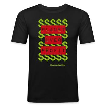 Planet Over Profit - Men's Slim Fit T-Shirt - black - Front - Nik (191cm)