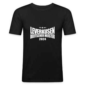 Leverkusen - Deutscher Meister 2024 - Männer Slim Fit T-Shirt - Schwarz - Vorne - Nik (191cm)