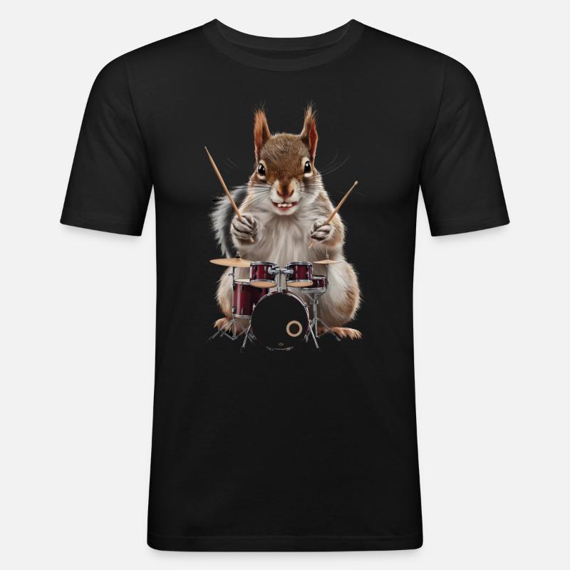 Eichhörnchen Schlagzeug - Männer Slim Fit T-Shirt - Schwarz