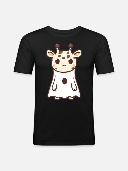 Giraffe Halloween Comic Ghost - Men's Slim Fit T-Shirt - black