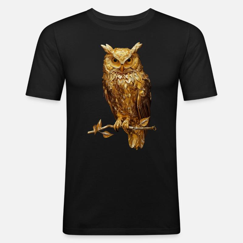 Eule - Männer Slim Fit T-Shirt - Schwarz