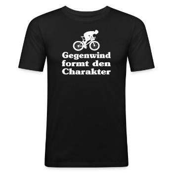 Gegenwind formt den Charakter – Rennrad Shirt - Männer Slim Fit T-Shirt - Schwarz - Vorne - Nik (191cm)