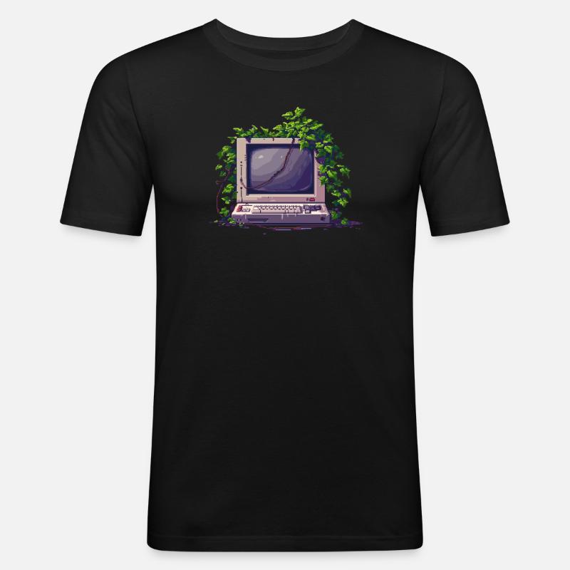 Old Pixel Computer - Männer Slim Fit T-Shirt - Schwarz