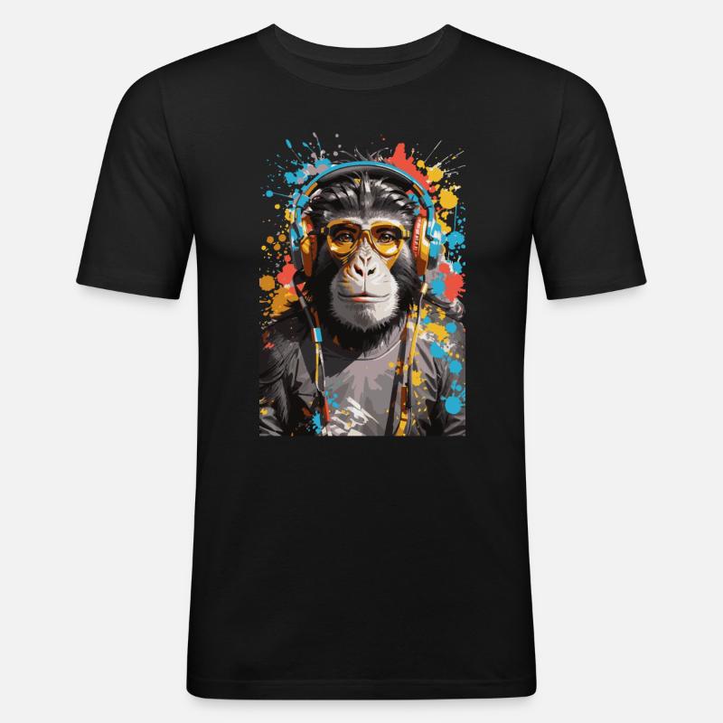 DJ monkey Affen Graffiti Design - Männer Slim Fit T-Shirt - Schwarz