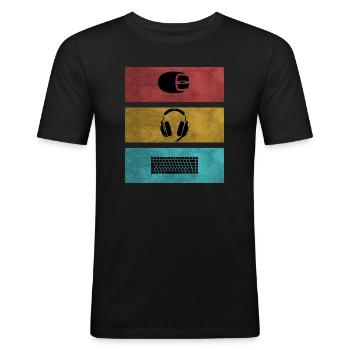 Basic Gamer Setup Programer Headset Mouse Keyboard - Men's Slim Fit T-Shirt - black - Front - Nik (191cm)