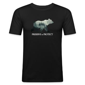 Preserve & Protect Climate Change Bear Forest - Männer Slim Fit T-Shirt - Schwarz - Vorne - Nik (191cm)