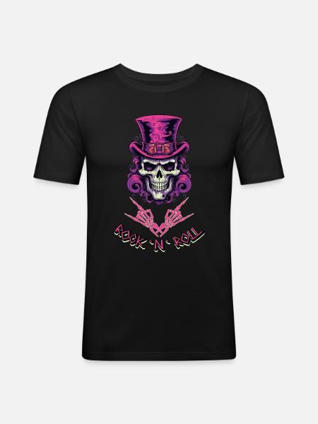 Rock n Roll Crâne - T-shirt près du corps Homme - noir