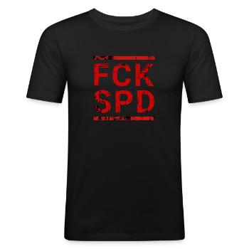 FCK SPD – Politisches Statement - Männer Slim Fit T-Shirt - Schwarz - Vorne - Nik (191cm)