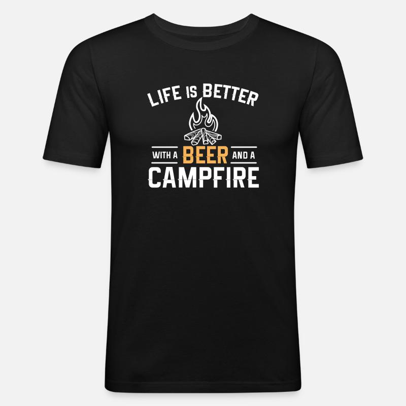 Camping - Männer Slim Fit T-Shirt - Schwarz