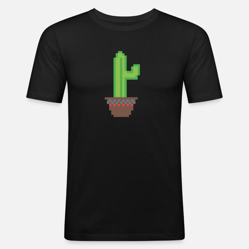 Kaktus Pixel Art - Männer Slim Fit T-Shirt - Schwarz