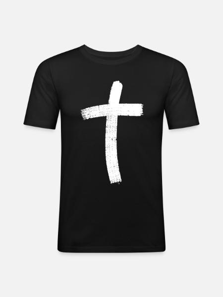 Jésus Croix - T-shirt près du corps Homme - noir