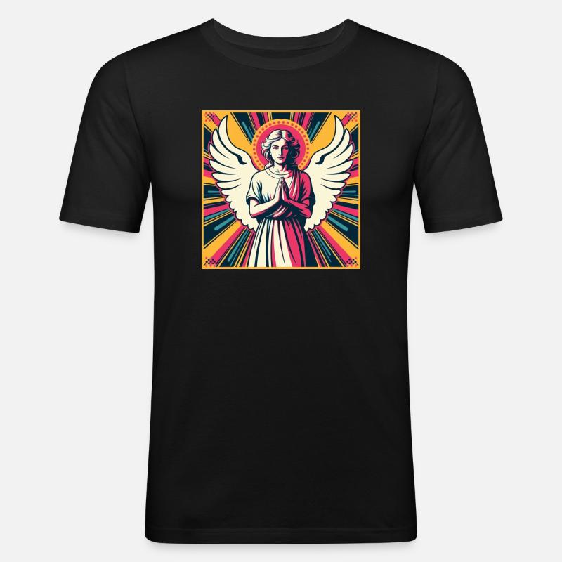 Schutzengel Pop-Art - Männer Slim Fit T-Shirt - Schwarz