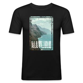 Nature - Männer Slim Fit T-Shirt - Schwarz - Vorne - Nik (191cm)