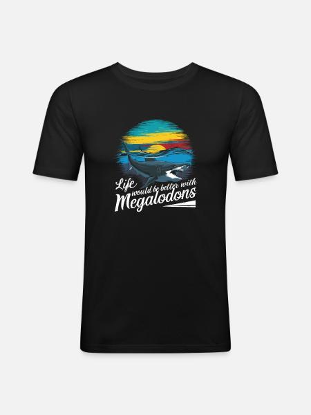 Livet ville være bedre med Megalodon Funny Shark - Herre Slim Fit T-Shirt - sort