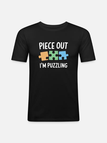 Just one more piece I Promise Funny Jigsaw Puzzle - Men's Slim Fit T-Shirt - black