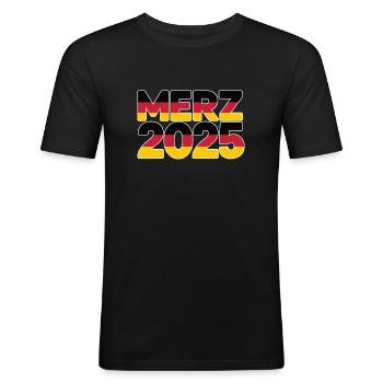 Merz Kanzler 2025 Bundeskanzler Bundestagswahl - Männer Slim Fit T-Shirt - Schwarz - Vorne - Nik (191cm)