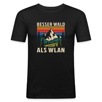 Besser Wald als WLan Natur Camping Wandern Witz - Männer Slim Fit T-Shirt - Schwarz - Vorne - Nik (191cm)