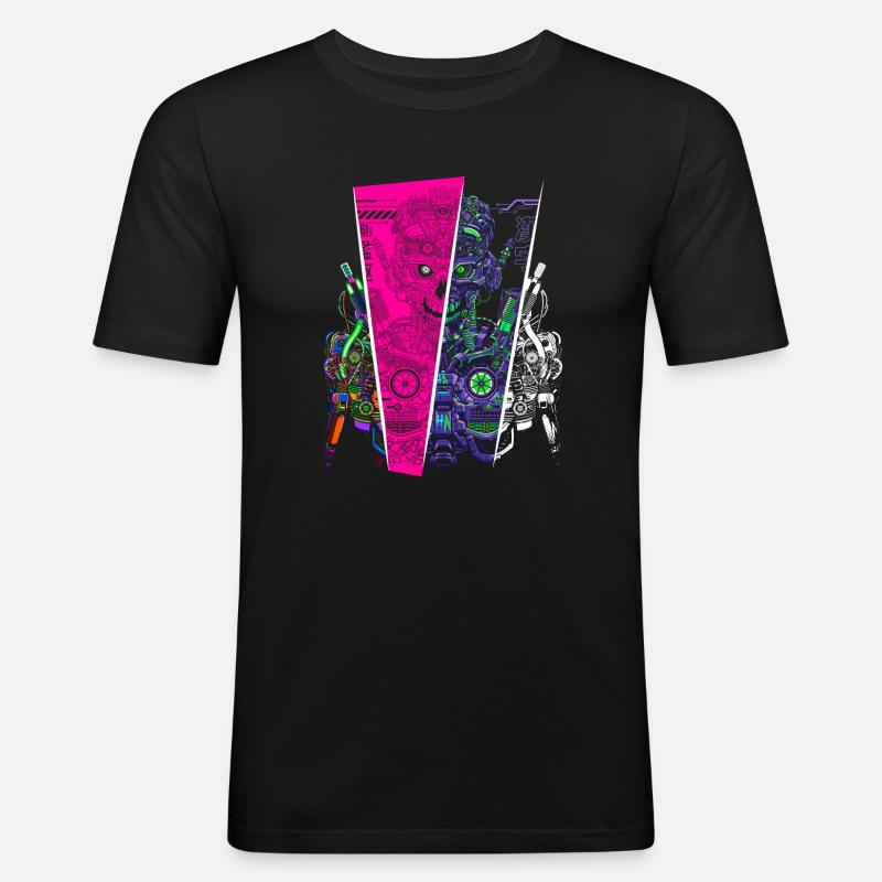 Roboter-Multiversum - Männer Slim Fit T-Shirt - Schwarz