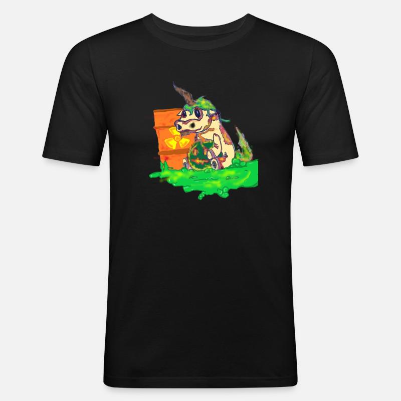 Atom Einhorn - Männer Slim Fit T-Shirt - Schwarz