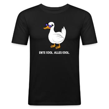 Ente cool Spruch - Männer Slim Fit T-Shirt - Schwarz - Vorne - Nik (191cm)