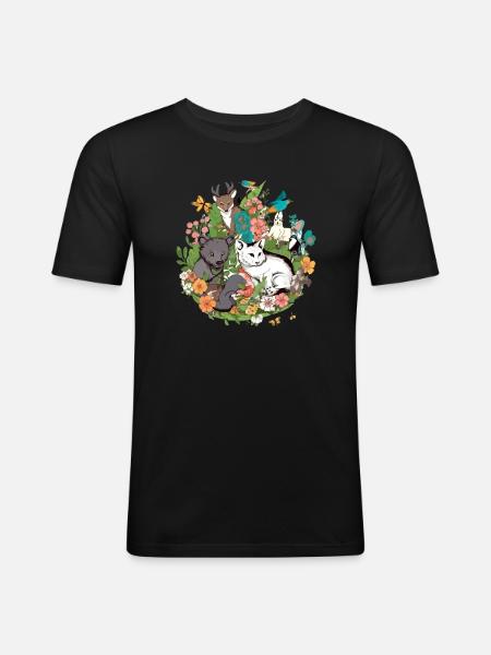 Animals in flowers n°1 - Men's Slim Fit T-Shirt - black