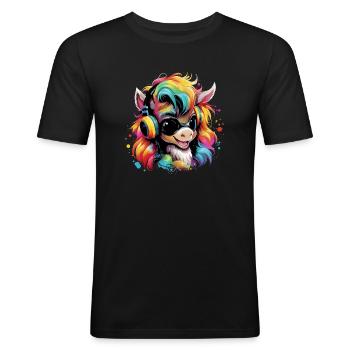 Cute foal with headset gift equestrian sport - Men's Slim Fit T-Shirt - black - Front - Nik (191cm)
