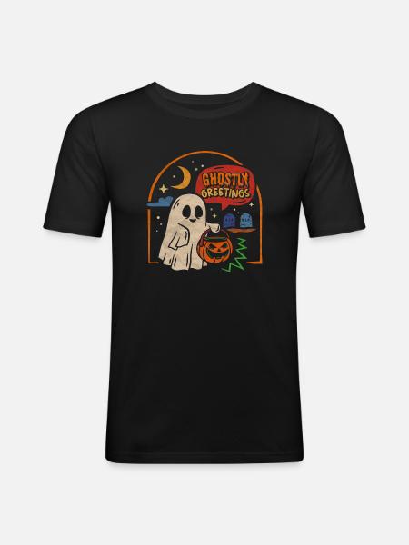 Halloween Salutations fantomatiques Fantôme effrayant - T-shirt près du corps Homme - noir