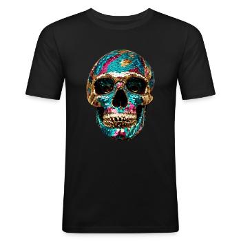 Skull, metallic, sequins, rivets, gold, silver - Men's Slim Fit T-Shirt - black - Front - Nik (191cm)