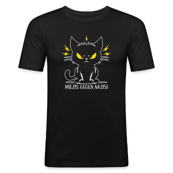 Miezis Gegen Nazis Antifaschistisches Statement - Männer Slim Fit T-Shirt - Schwarz - Vorne - Nik (191cm)