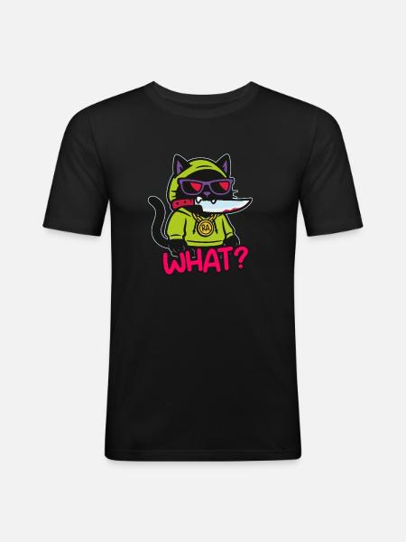 Schwarze Katze WAS? - Männer Slim Fit T-Shirt - Schwarz