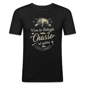 Vive La Retraite Chasse Apéro Chasseur Retraité - T-shirt près du corps Homme - noir - Devant - Nik (191cm)