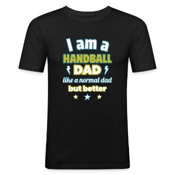 Papa HANDBALLER,Vatertagsgeschenk,Handball - Männer Slim Fit T-Shirt - Schwarz - Vorne - Nik (191cm)