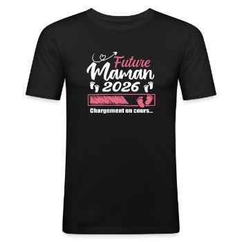 Future Maman 2026 Chargement En Cours - Cadeau - T-shirt près du corps Homme - noir - Devant - Nik (191cm)