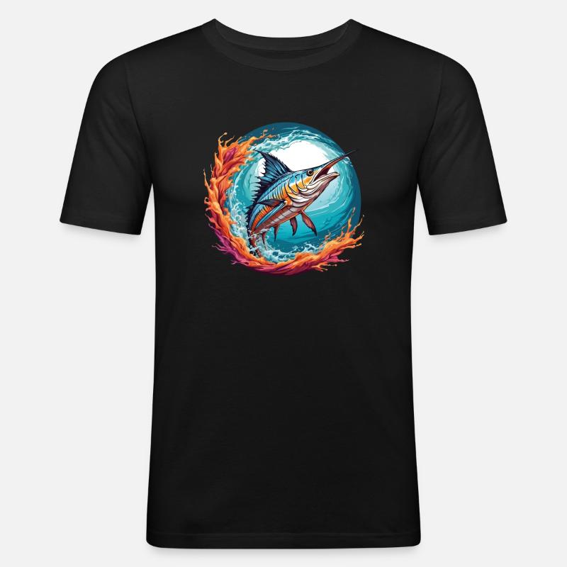 Springender Marlin Hochseefischen Tiefseefischen - Männer Slim Fit T-Shirt - Schwarz
