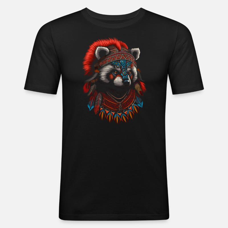 Indischer Roter Panda Häuptling - Männer Slim Fit T-Shirt - Schwarz