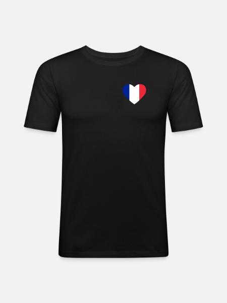 Cœur drapeau France - T-shirt près du corps Homme - noir